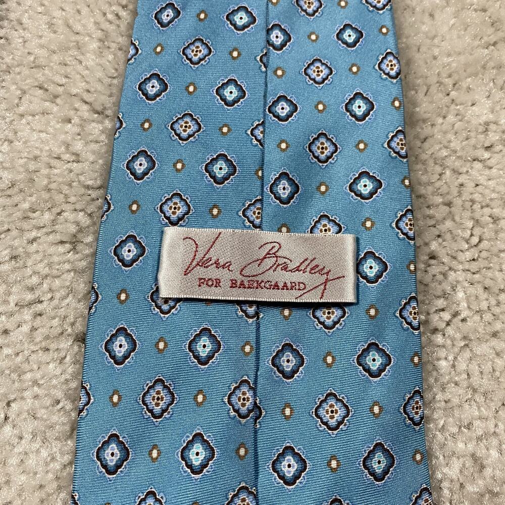 Y2K Vera Bradley for Baekgaard Tie Mens Blue Silk Handmade Geometric Menswear - Picture 3 of 5